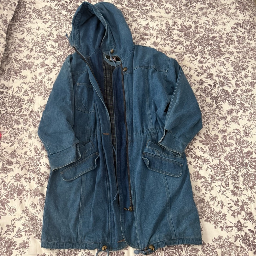 Andy Johns Blue Hooded Denim Coat Fully lined size S